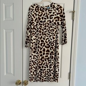 J. McLaughlin “Sophia” Leopard Print Brown/Off White Long Sleeve Dress